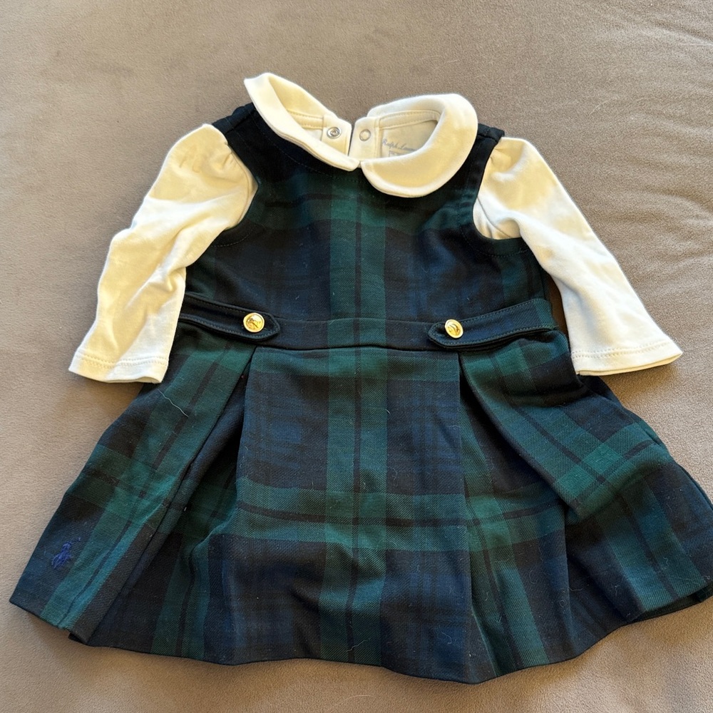 Ralph Lauren Green and Black Plaid Kids Formal Dress